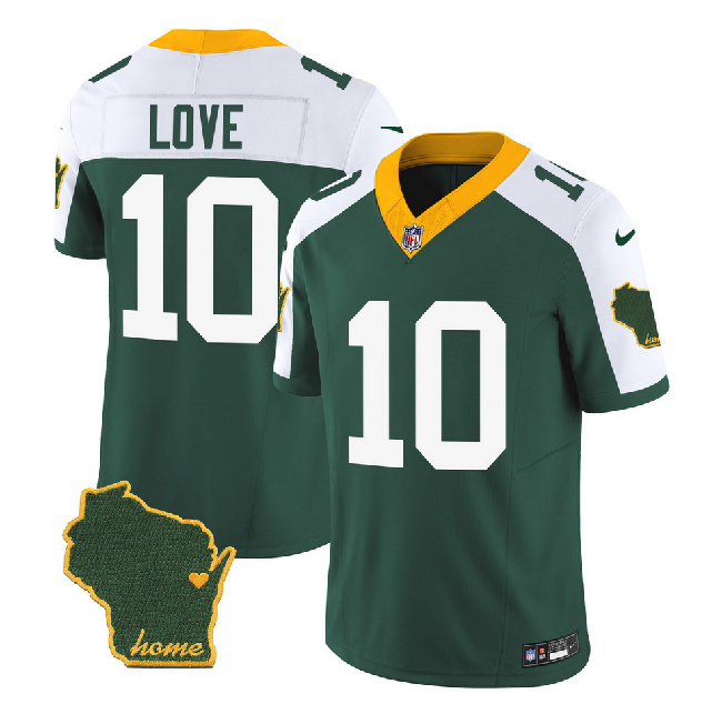 Men's Green Bay Packers #10 Jordan Love Green/White 2023 F.U.S.E. Home Patch Vapor Untouchable Limited Stitched Jersey - Click Image to Close